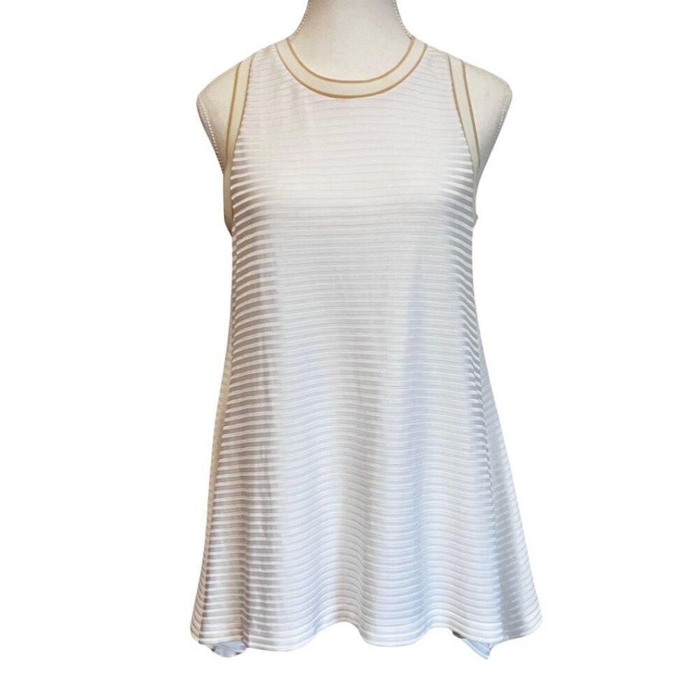 NWOT LACOSTE IVORY WHITE STRIPED NECK ASYMMETRICAL TUNIC TOP - 10 (42)